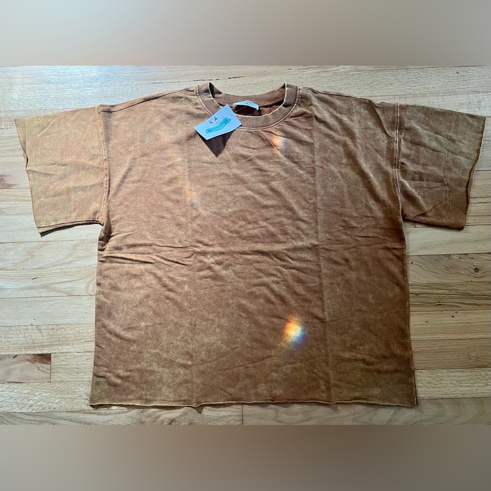 NWT Zenana Boyfriend Deep Camel Casual Top S/M 100% Cotton